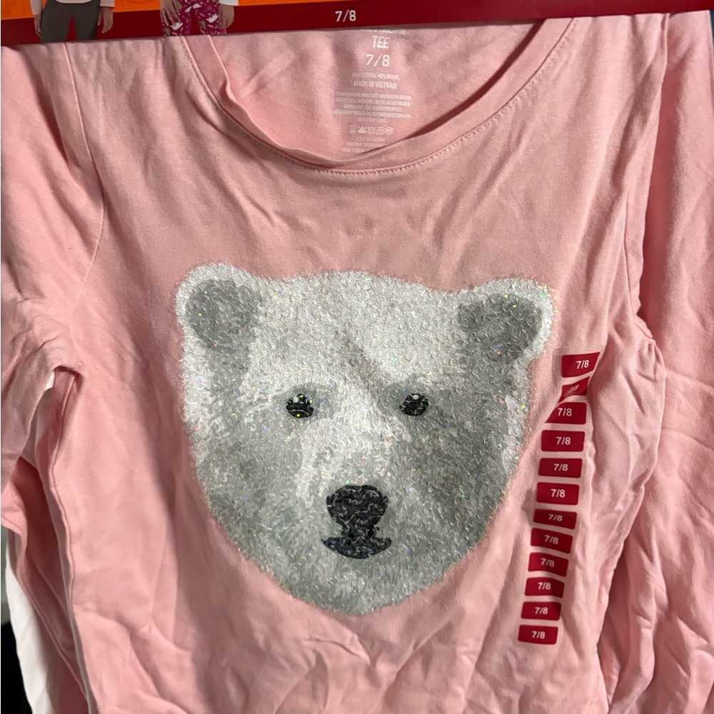 New members mark Girls' Long Sleeve Pink Sequin Bear Tee's set